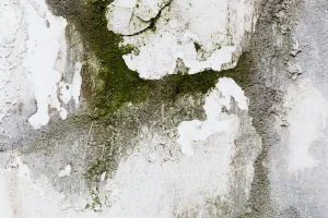 Moisture-damaged wall surface showing mold and water damage issues