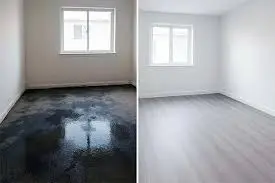 Before and after water damage restoration in a residential room